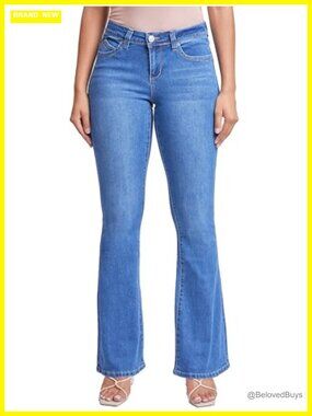 Sustainable Low Rise Flare Jeans Recycled Fibers Knee Rips Frayed Hem